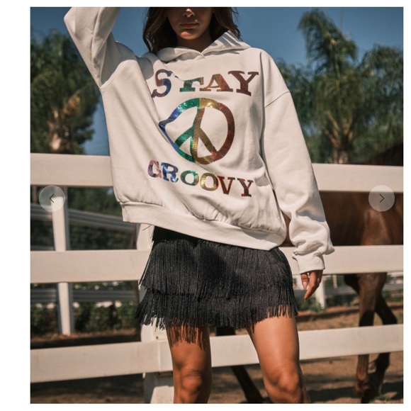 35 Rainbow Sequin Letter Patch Hoodie Top - Picture 5 of 7